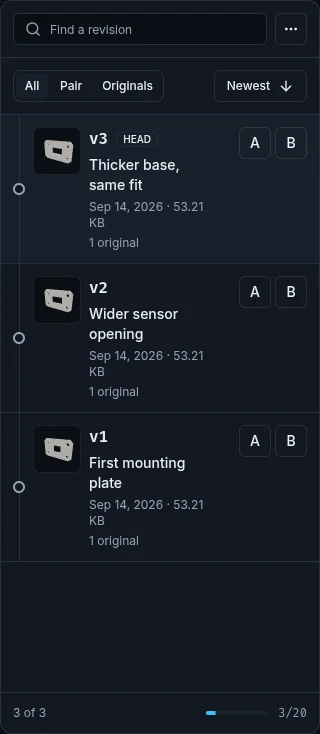 Three saved revisions in the real Versions history.