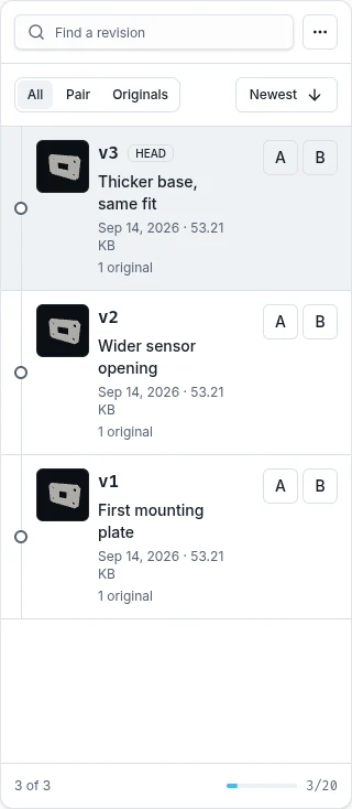 Three saved revisions in the real Versions history.